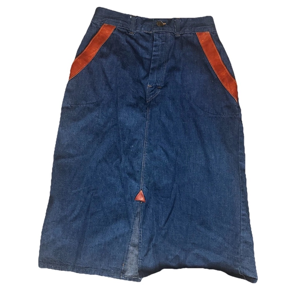 Vtg Rumble Seats by Wilkins Jean Skirt Women's 25" Waist Leather Accents